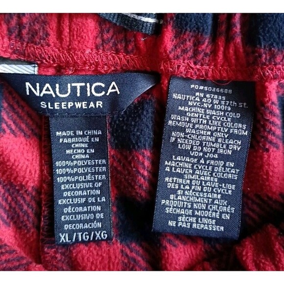 Nautica Fleece Pajama Pants Men's Size XL Red Navy Plaid Lounge Drawstring Soft - Picture 3 of 6